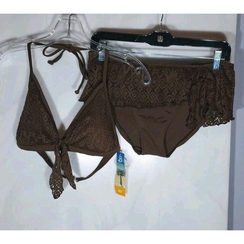 NWT Baltex Brown Crochet Bikini Swimsuit Women’s Size 10 Boho Two Piece